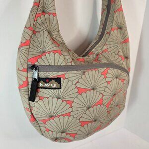 KAVU Rope Sling Crossbody Bag Shell Print Coral Tan Adjustable Strap